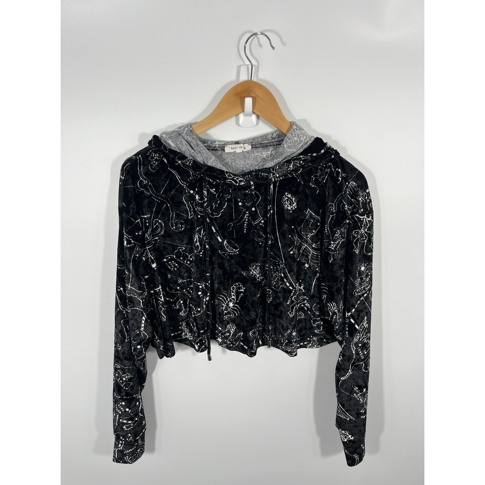 Womens Zodiac Hoodie S Black Velvet Celestial Whimsigoth Dark Fairy Grunge Goth
